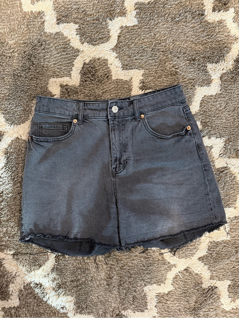 H&M High-Rise Washed Black Denim Raw Hem Jean Shorts